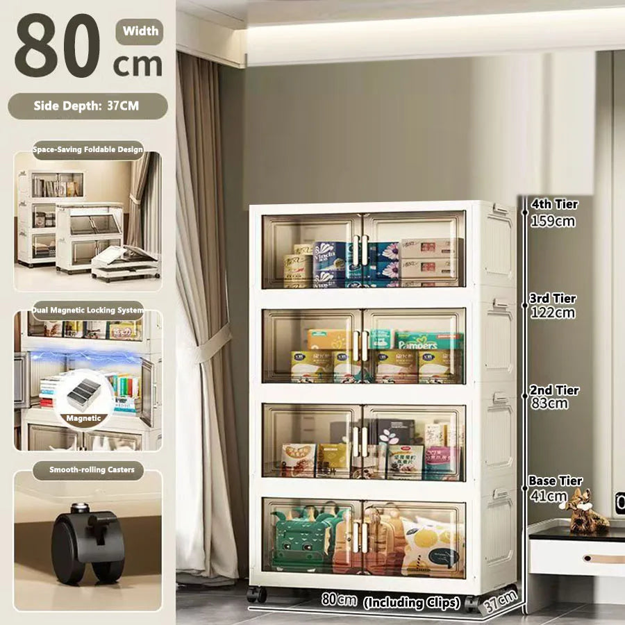 Storage Cabinet Folding Storage Box Home Living Room Toy Cabinet Storage Rack Snack Cabinet Installation-Free Kitchen Storage Cabinet Folding Storage Cabinet Organizer