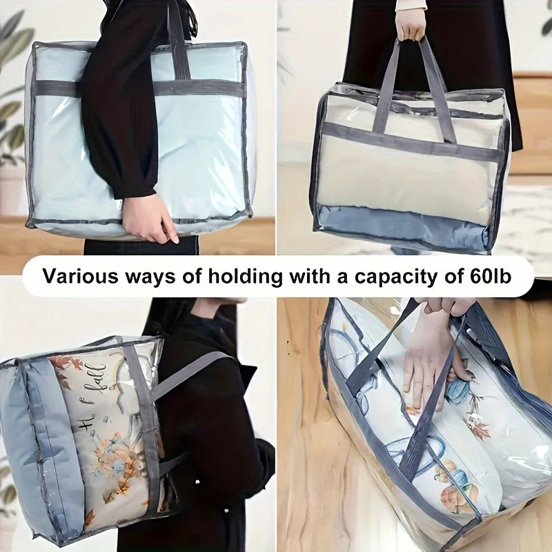 1pc 1pc Transparent Clothing Storage Bag, Storage Bag With ReinforcedHandles & Sturdy Zipper, Suitable For Quilts, Blankets, Bed