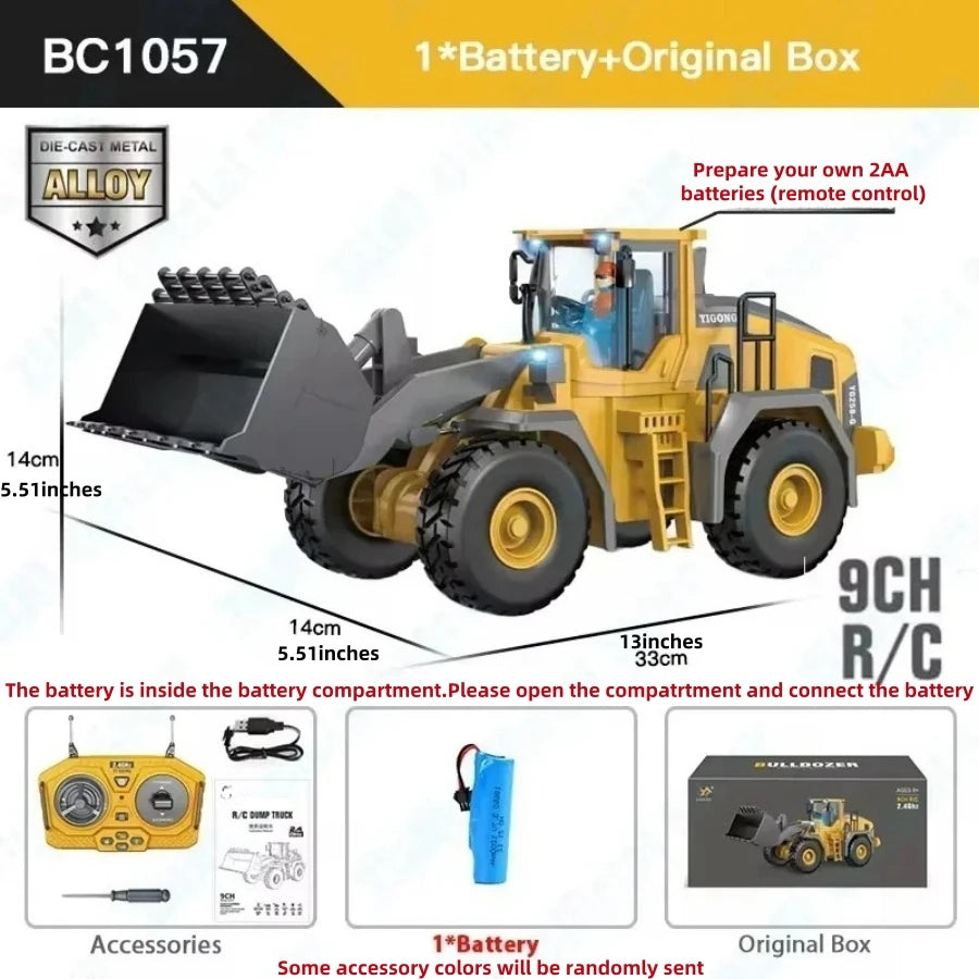 Remote Control Excavator Toy for Kids -2.4Ghz RC Construction Vehicle Truck Toy with Alloy Metal Cap, Light&Sound