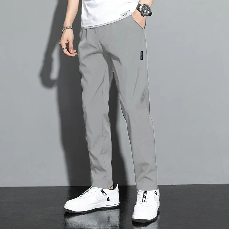 2025 Men's Slim Fit Golf Pants, Korean Style, Ice Silk Breathable Casual Sports Pants, Straight Fashion P