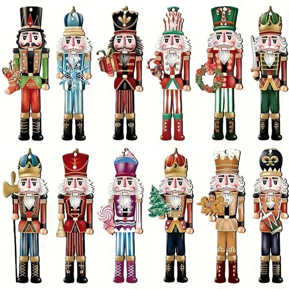 12pcs Christmas Nutcracker Soldier Ornaments – Wooden Xmas Tree Hanging Decoration, 2024 Navidad & 2025 New Year Gifts