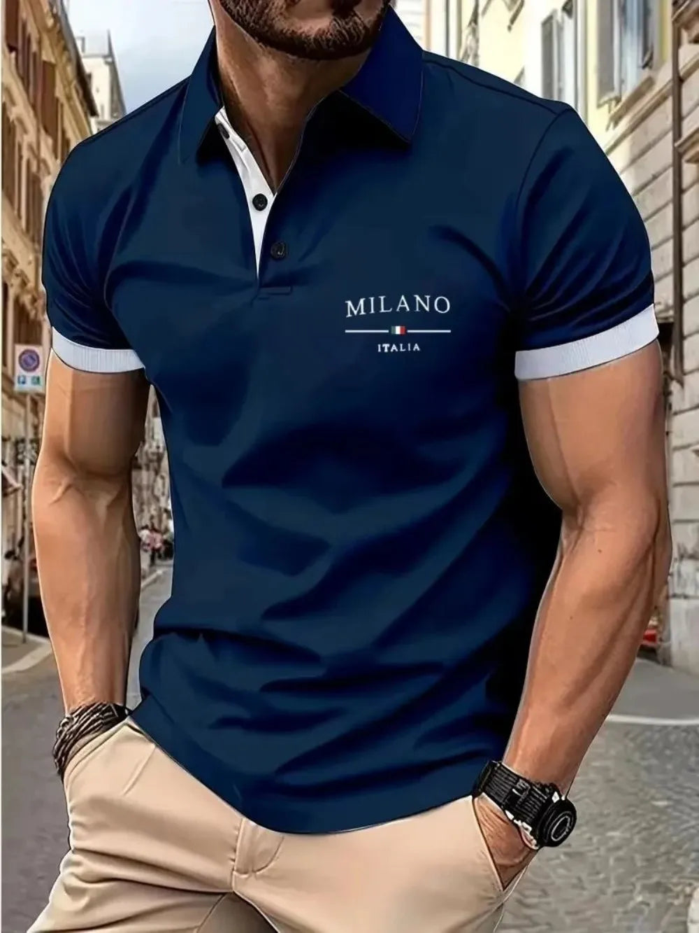 American style new men's summer Italian fashion letter print comfortable breathable polo shirt outdoor urban casual top