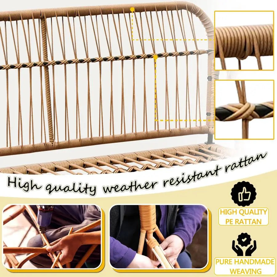 Garden Outdoor Patio Love Seat,Boho Rattan Chair Sofa Wicker Couch All Weather Couple Seat,Beige Rattan White Cushion Balcony Ch