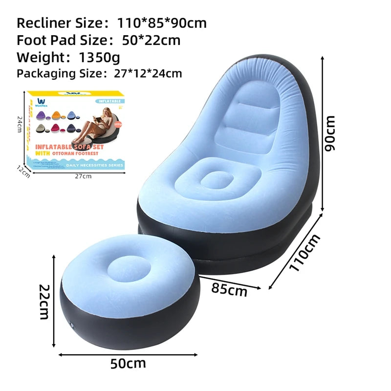 6 Colors Inflatable Lazy Sofa with Footstool Portable Beach Lounge Chair Foldable Air Mattress Outdoor Camping Sleeping Pad