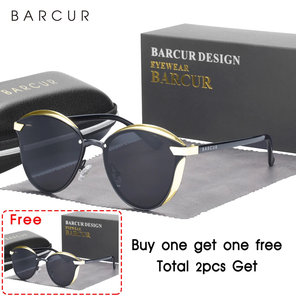 BARCUR Style Polarized Sunglasses For Women Catmore Round Sun Glass Ladies Woman Eyewear Accessory UVAB Protection