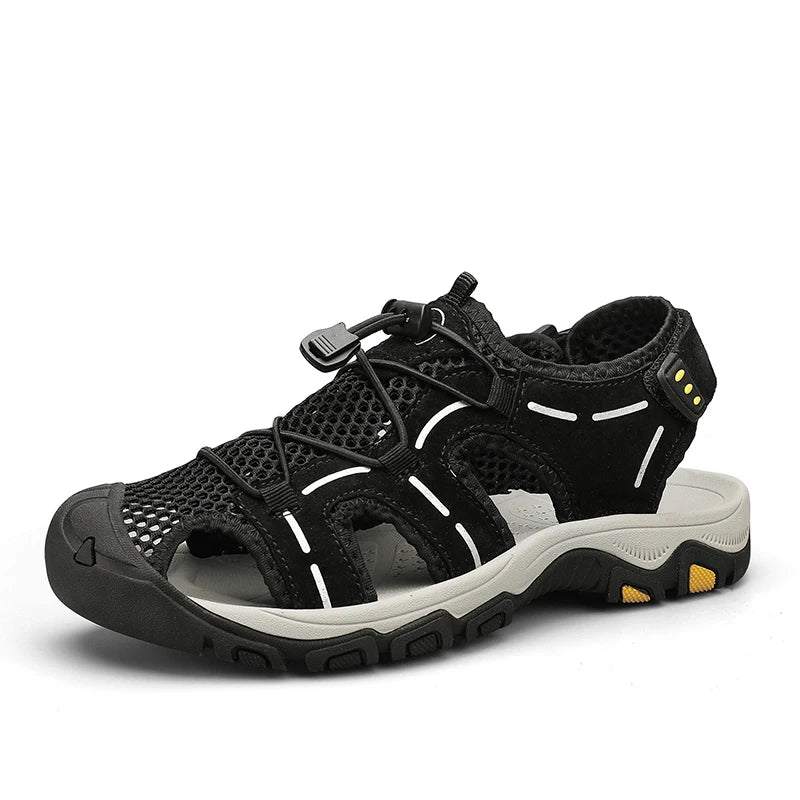 Genuine Leather Men's Sandals With Hook and Loop Closure