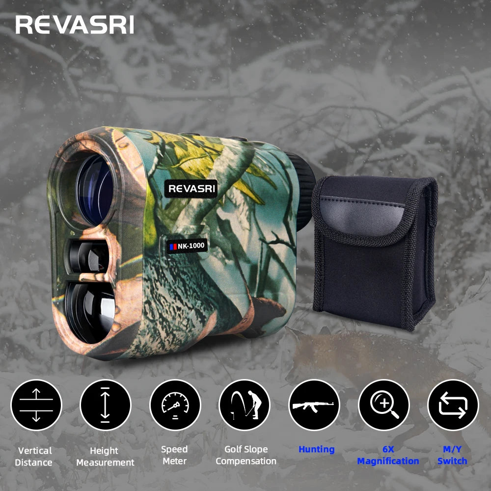 REVASRI Golf Laser Rangefinder 600M Telescope with Flag-Lock Slope Pin Distance Meter for 1000M Camouflage Hunting Monocular