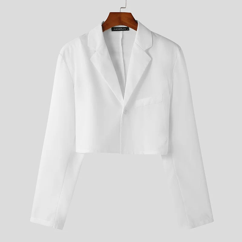 2023 Men Blazer Solid Color Lapel Long Sleeve Autumn Casual Suits One Button Streetwear Fashion Male Crop Coats S-5XL INCERUN