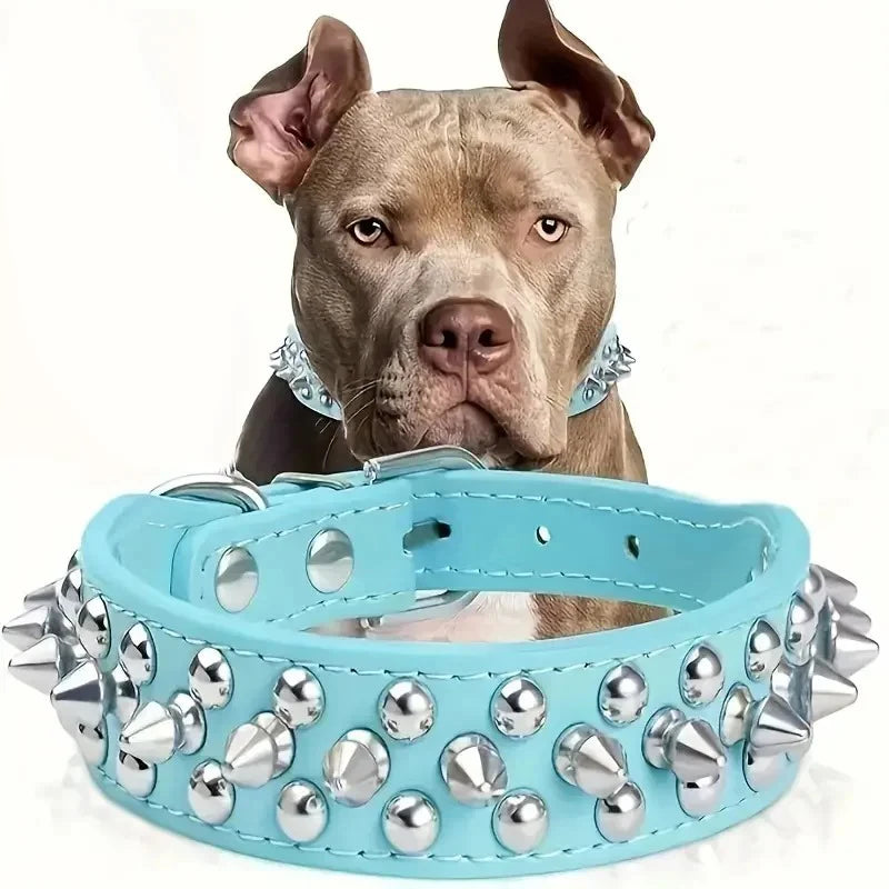 Adjustable Spike Pet Dog Collar Neck Strap PU Leather Punk Rivet Dog Collar Pet Collar Strap Set Suitable for Small Dogs and Cat