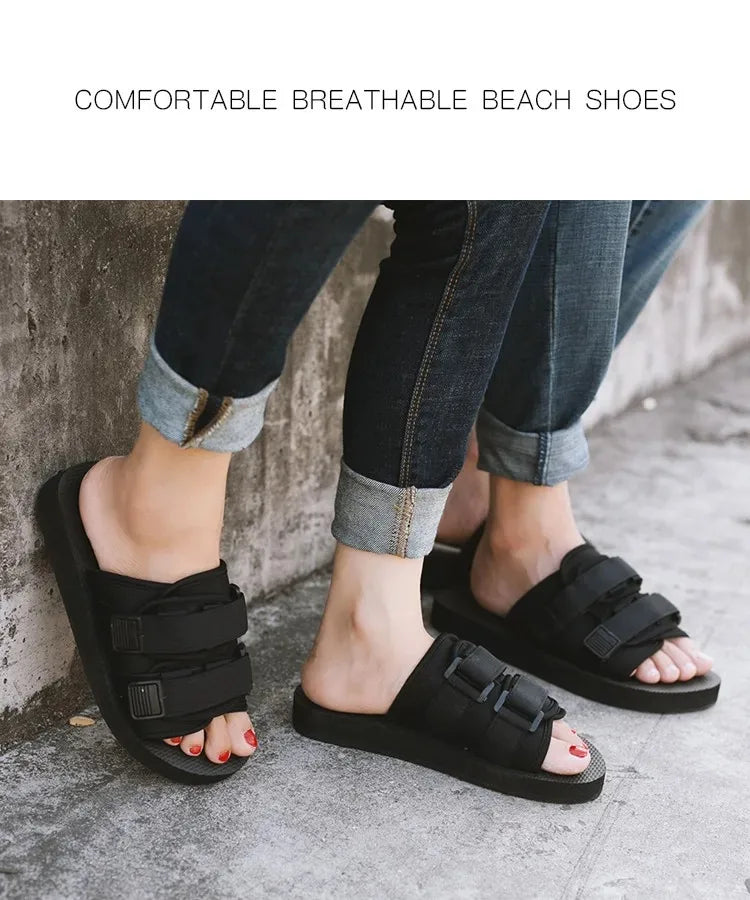 High Quality Outdoor Men Slippers Hook&Loop Canvas Casual Couple Shoes Slip-on Beach Slippers Sandals Women Shoes Flip Flops