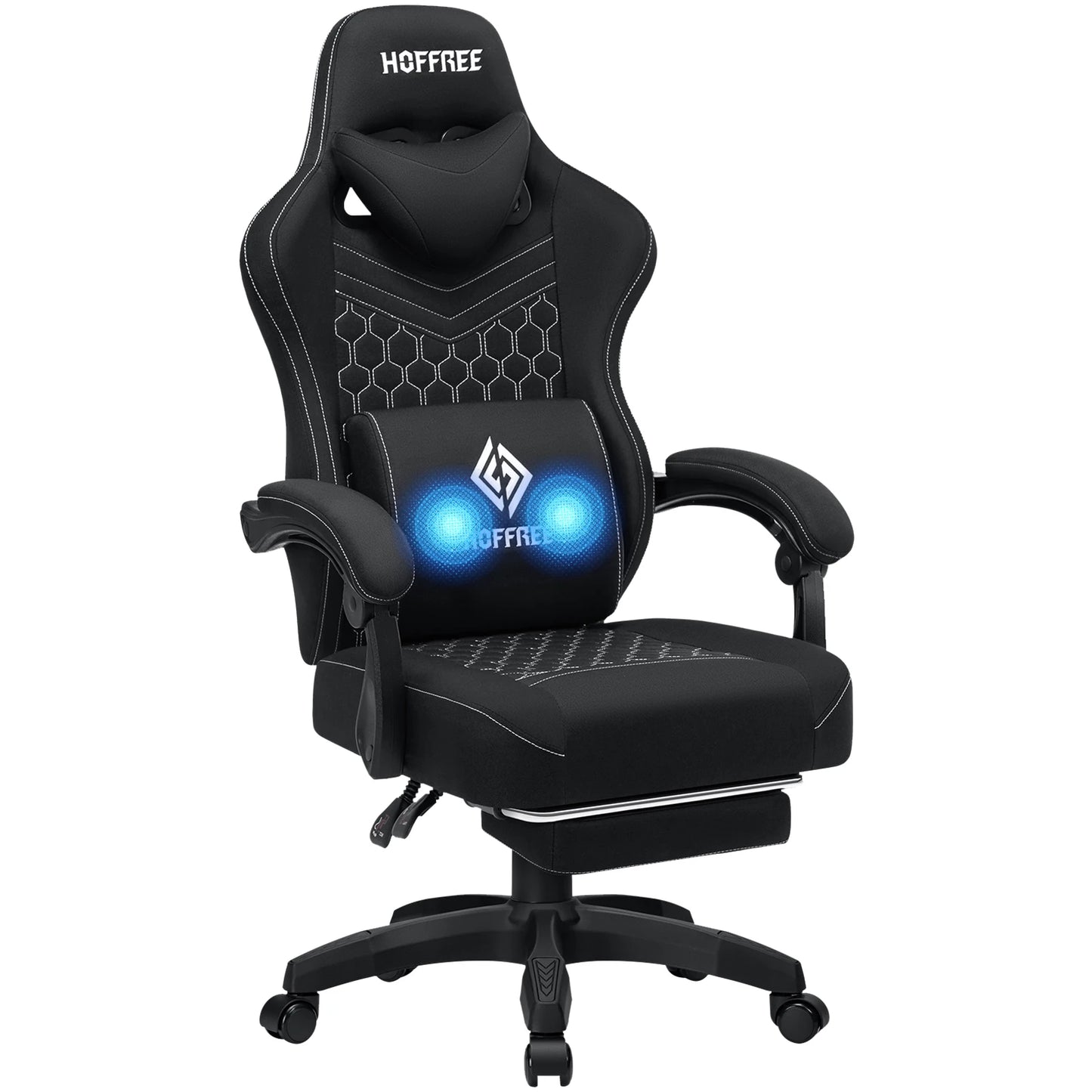 Ergonomic Office Chair With Footrest Lumbar Cushion Bluetooth Speaker 2-Point Massage Height Adjustable Gaming Racing Chair Sofa