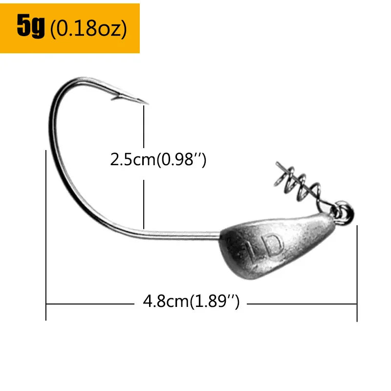 Mrlurion 3.5g 5g 7g 10g 15g 21g jig head fishing hook tackle for soft worm lure bait , with spin lock pin spinner lure hook