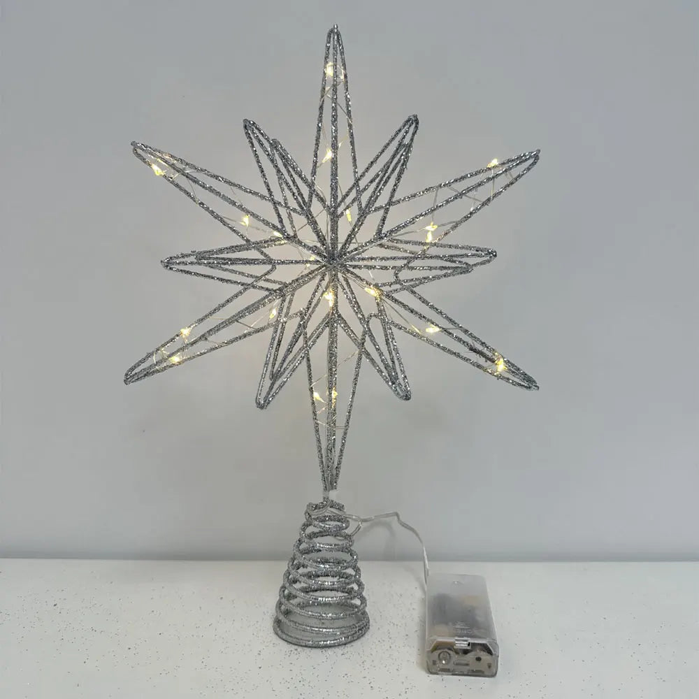 LED Star Christmas Tree Topper – Glitter Xmas Tree Decoration with String Lights for Parties