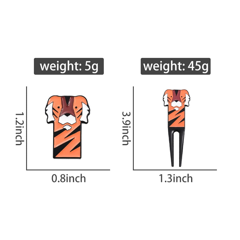 Tiger Divot Repair Tool Cartoon Small Tiger Ball Golf Fork Metal Golf Divot Accessories with Golf Ball Marker Golf Accessory