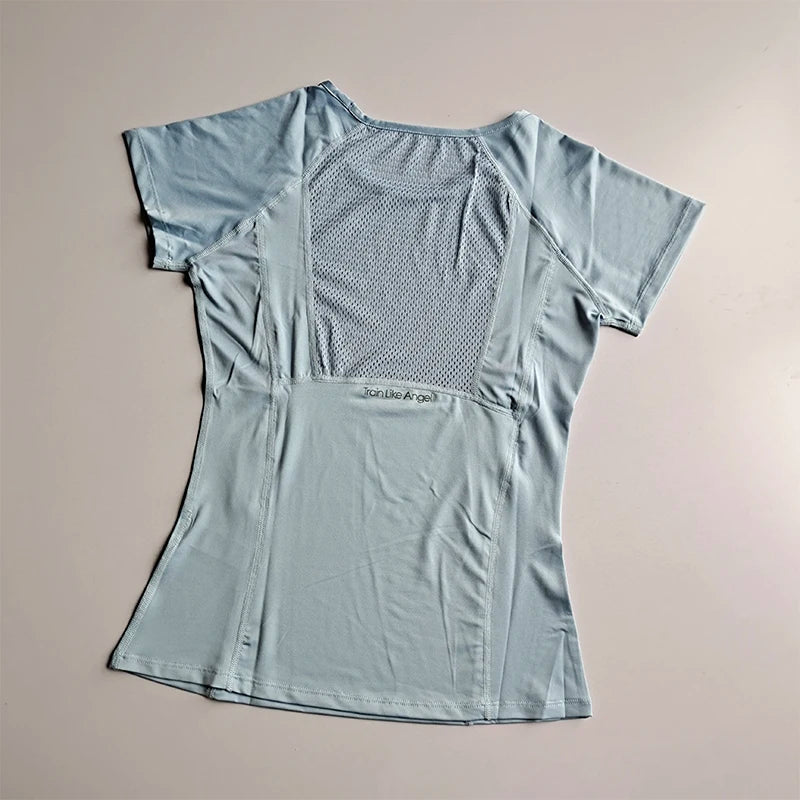 Spring and Summer Loose Women's Sports Short-sleeved Quick-drying Running Yoga Fitness T-shirt Mesh Breathable Neck Pullover Top