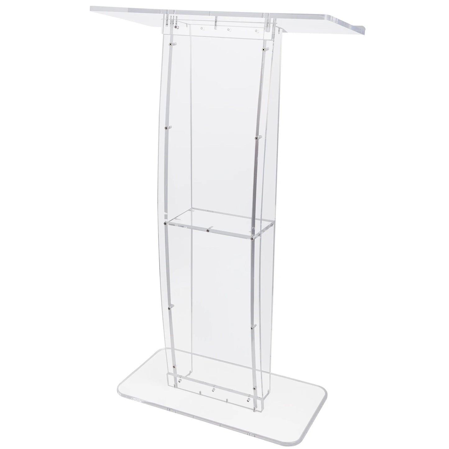 SucceBuy 47" Acrylic Podium Stand Floor-Standing Clear Pulpits Acrylic Desktop Lecterns W/ Storage Shelf for Church Office