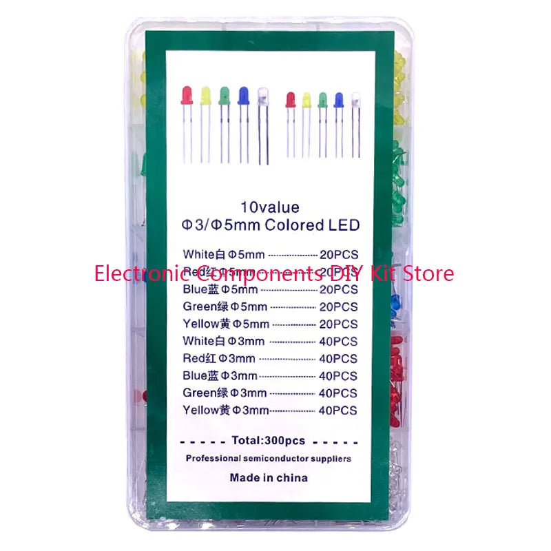 100/300/500PCS 3MM 5MM Light Emitting Diode Electronic Kit Box F3 F5 LED Diode Various Kits White Green Red Blue Yellow