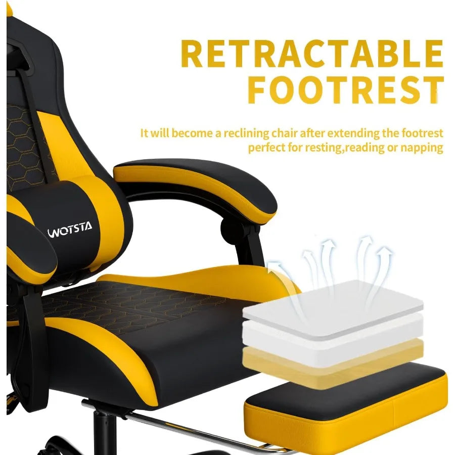Ergonomic Gaming Chair with Massage Function High Back Design featuring Adjustable Footrest Comfortable Headrest and Lumbar Sup