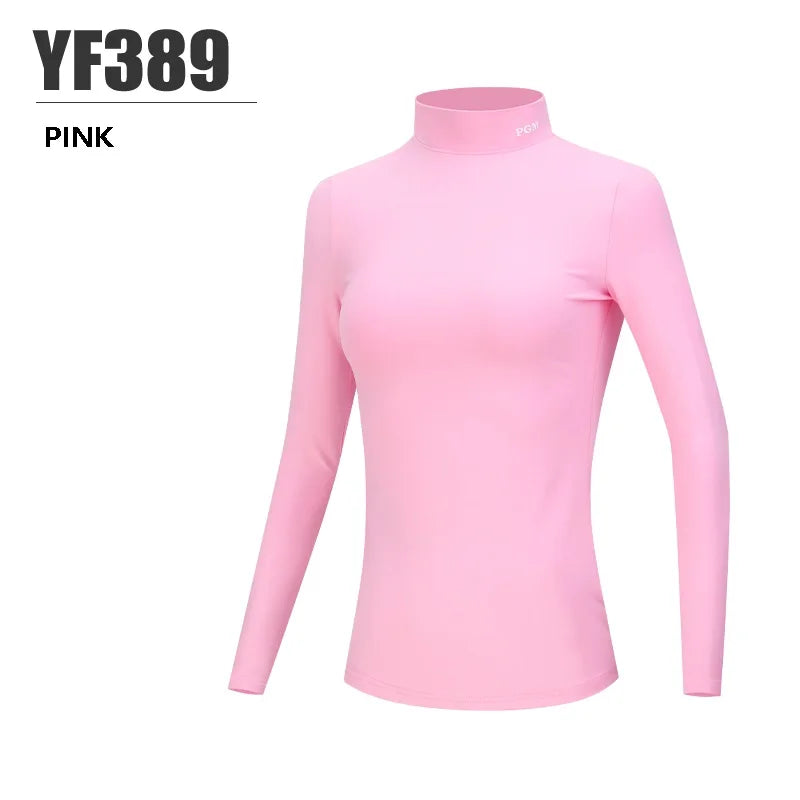 PGM Women Golf Shirt Ladies Fleece Long Sleeve Underwear Girl Keep Warm Slim Bottoming Tops Soft Stand Collar Golf Sportwear
