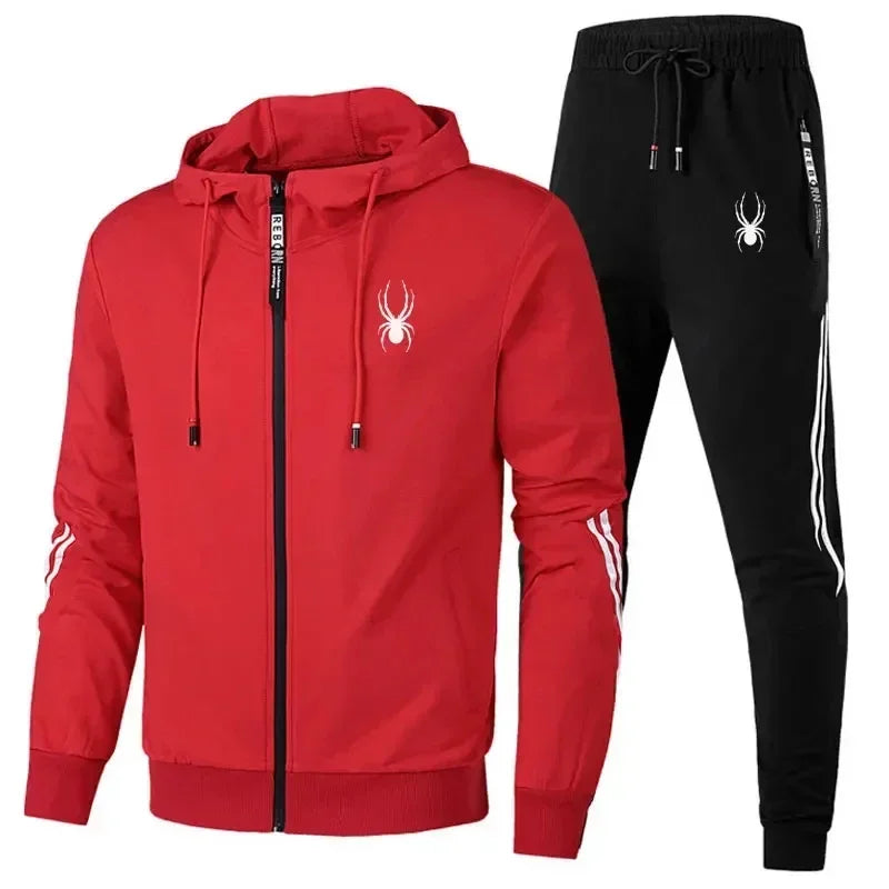 New Spring and Autumn running breathable and fashionable fitness set for men, a two-piece casual zipper jacket and sport pants