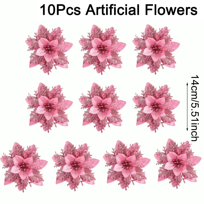 Artificial Pink Christmas Flowers – Xmas Tree Toppers for Home & Holiday Decor