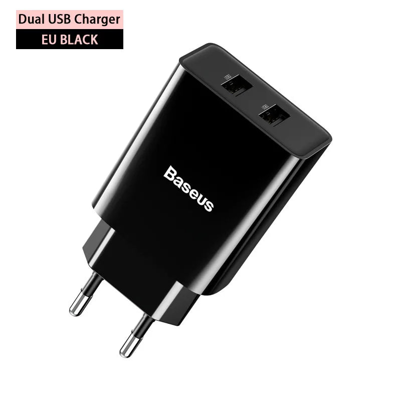 Baseus Dual USB Charger EU Plug Charger 2.1A Wall Charger Max Mobile Phone Charging Mini Adapter Travel Charger For iPhone