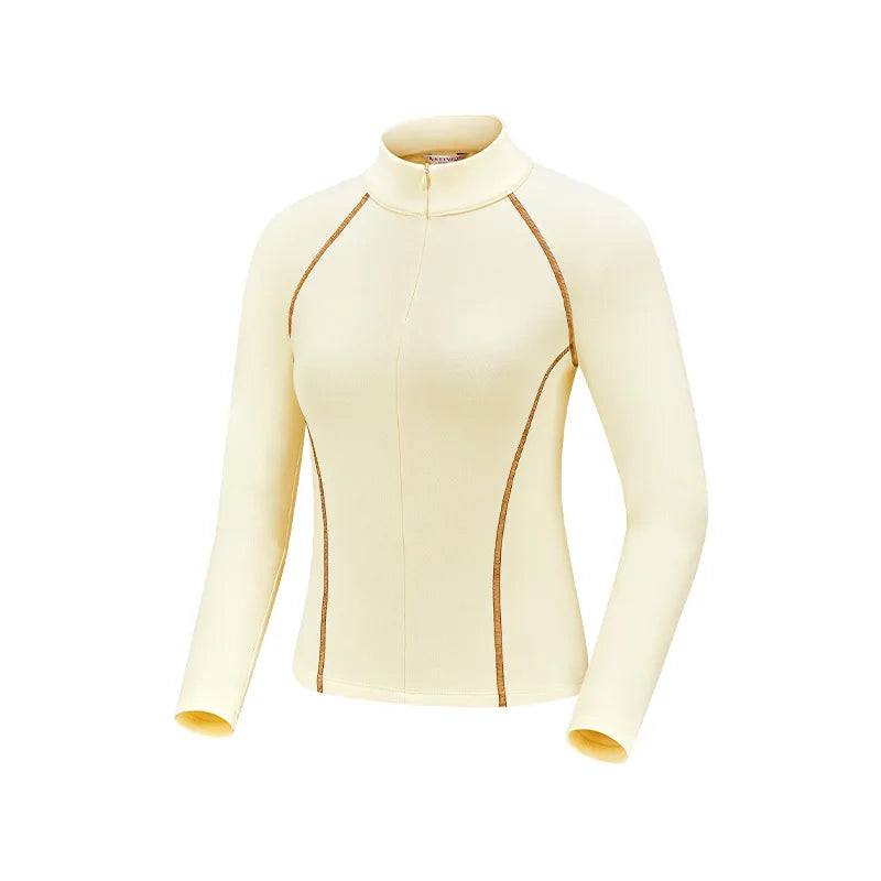 TTYGJ Slim Long Sleeve Golf Base Shirt Women Zipper Neck Warm Velvet Tops Autumn Winter Windproof Thicken Leisure Golf Blouse