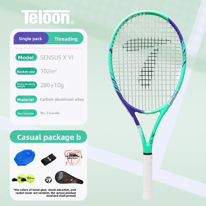 TELOON Genuine Carbon Tennis Racket Beginner College Student Men's and Women's Single with Wire Rebound Tennis Trainer Set