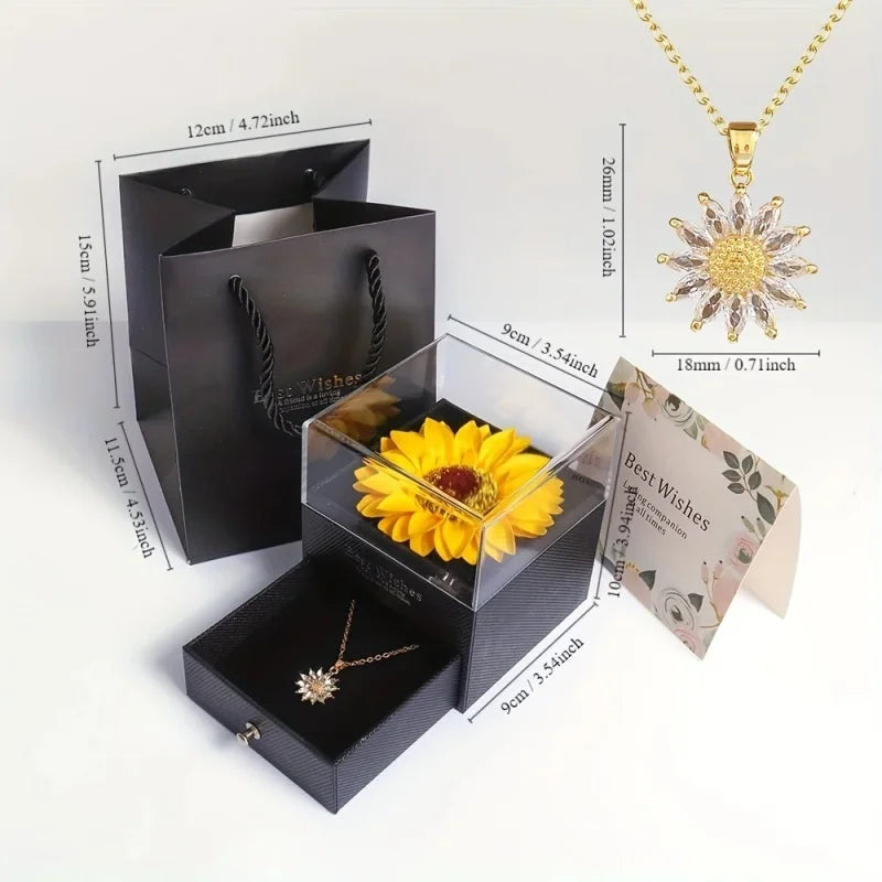 Zircon Sunflower Pendant Necklaces Female Gift Box For Girlfriend MOTHER'S Day I Love You Gifts Set Trendy Wedding Jewelry Box