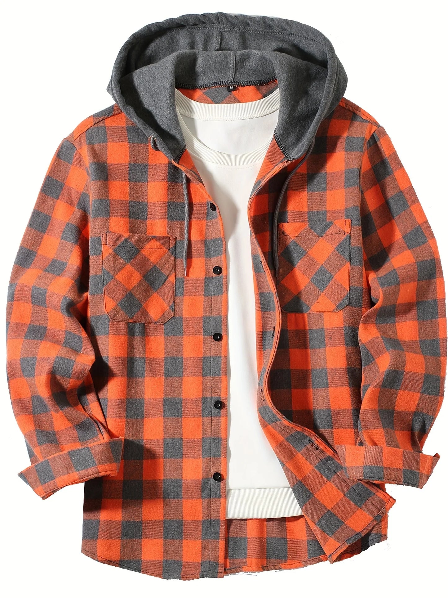 New Coat Spring and Autumn Men's Loose Plaid Hooded Shirt Large Size Fashion Casual Long sleeved Shirt Street StyleS-3XL