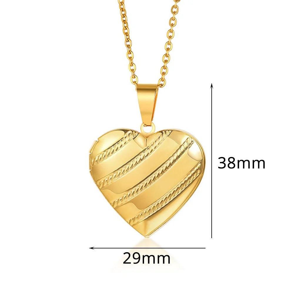 Romantic Heart Locket Pendants Female Gold Silver Color Stainless Steel Memorial Necklace For Women Jewelry Valentine Gift