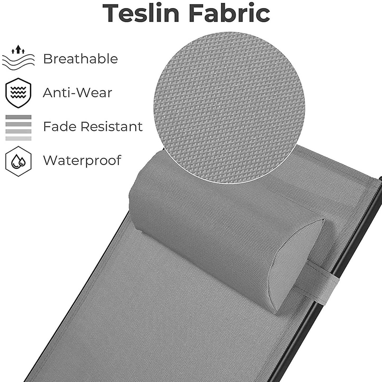 Aluminum Lounge Chair for Outside with 5 Adjustable Positions+Table 3Pcs Chaise Outdoor for Pool, Garden,Beach,Camping,Backyard