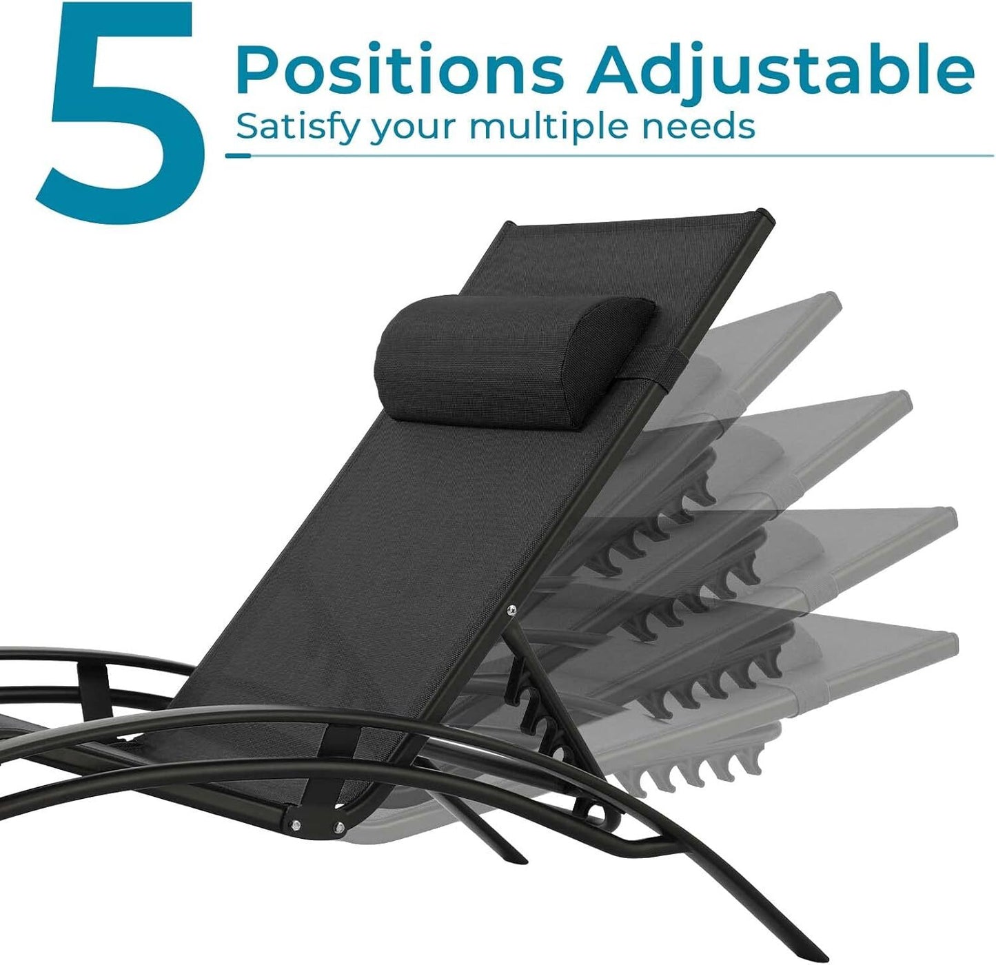 Aluminum Lounge Chair for Outside with 5 Adjustable Positions+Table 3Pcs Chaise Outdoor for Pool, Garden,Beach,Camping,Backyard
