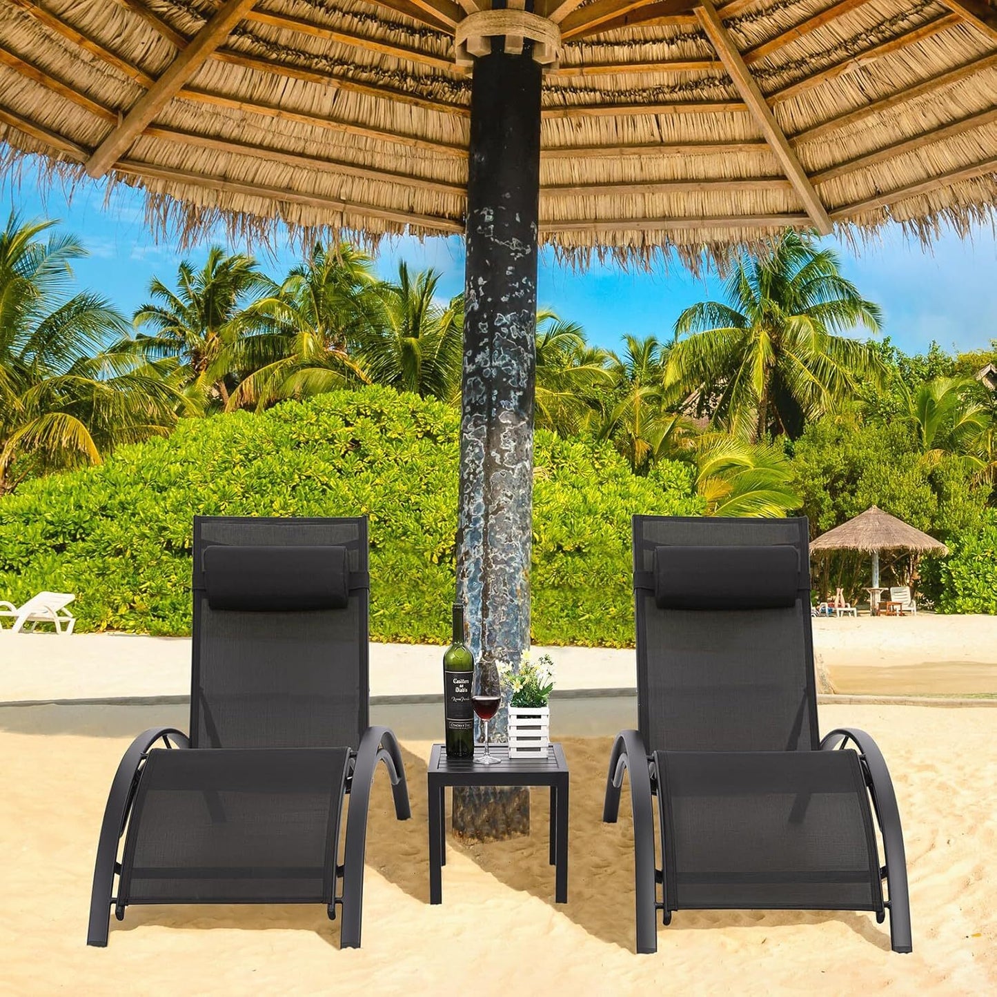 Aluminum Lounge Chair for Outside with 5 Adjustable Positions+Table 3Pcs Chaise Outdoor for Pool, Garden,Beach,Camping,Backyard