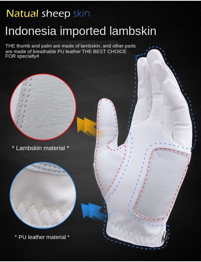 PGM Men Golf  Gloves White Breathable Kid-lambskin Genuine Leather Sport Hand Glove Wear Single Left Right Handed Batting ST022