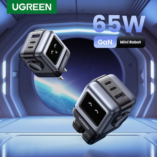 【US Plug】UGREEN 65W 30W GaN Charger Robot Design PD3.0 Fast Charger QC4.0 3.0 PPS for iPhone 17 16 15 Pro Macbook Laptop Table