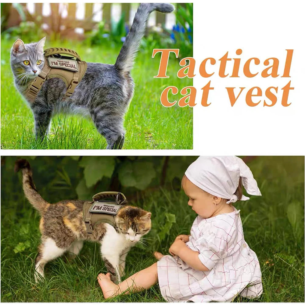 Tactical Cat Harness Leash with 9 Patches Small Dog Puppy Vest Straps with Handle Harnesses Training Adjustable Pet Accessories