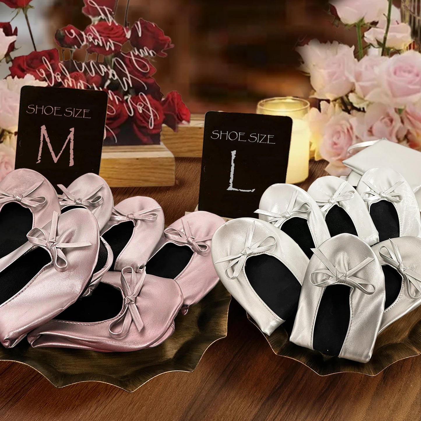 Women's Foldable Portable Ballet Flats For Indoor Use Roll Up Slippers, Conveniently Packaged, With Bag, For Travel Wedding