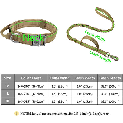 Tactical Nylon Dog Collar With Leash Adjustable For Medium To Large Dogs