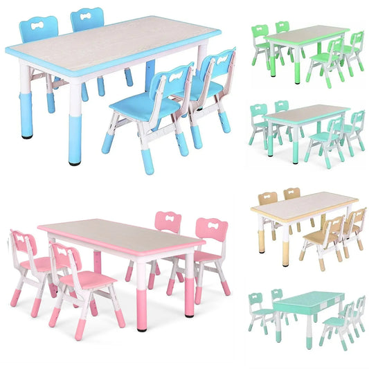 Kids Table and 4 Chairs Set, Height Adjustable Toddler Table and Chair Set, Graffiti Desktop, Non-Slip Legs, Children Multi-Acti