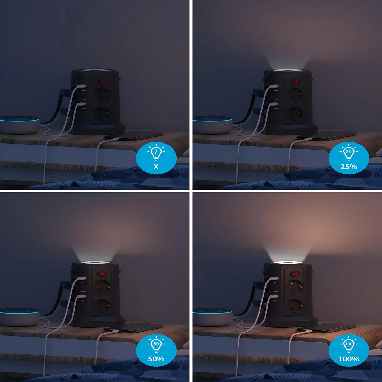 EU 8-position multifunctional socket tower with 5 USB ports, independent control switch design for home office plug-in boards