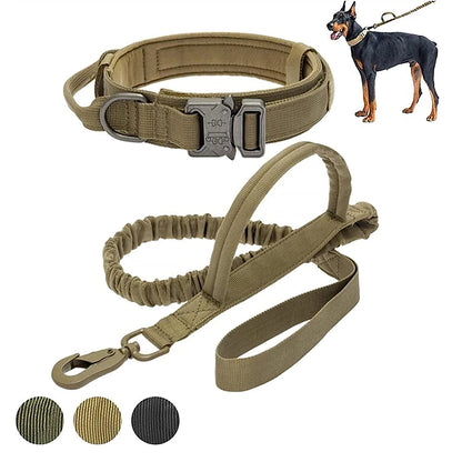 Tactical Nylon Dog Collar With Leash Adjustable For Medium To Large Dogs