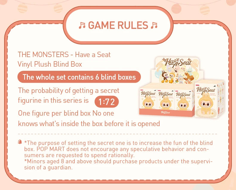 POP MART THE MONSTERS LABUBU - Have a Seat Series Vinyl Plush Blind Box Guess Bag Toys Doll Cute Anime Figure Desktop Ornam