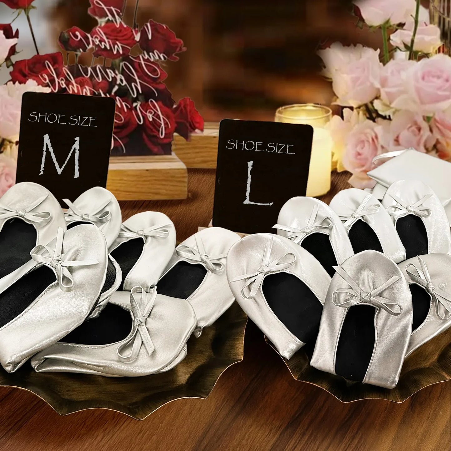 Women's Foldable Portable Ballet Flats For Indoor Use Roll Up Slippers, Conveniently Packaged, With Bag, For Travel Wedding