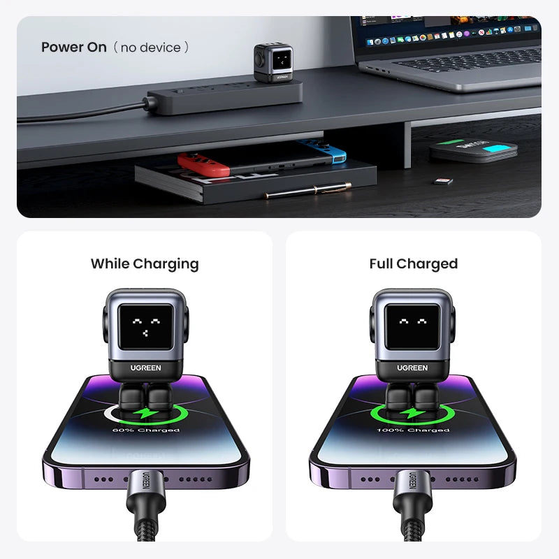 【US Plug】UGREEN 65W 30W GaN Charger Robot Design PD3.0 Fast Charger QC4.0 3.0 PPS for iPhone 17 16 15 Pro Macbook Laptop Table
