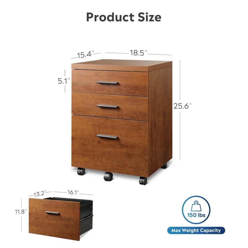 GALAXHERO 3 Drawer Wood File Cabinet Rolling Under Desk Filing Cabinet for Home Office Printer Stand with Wheels
