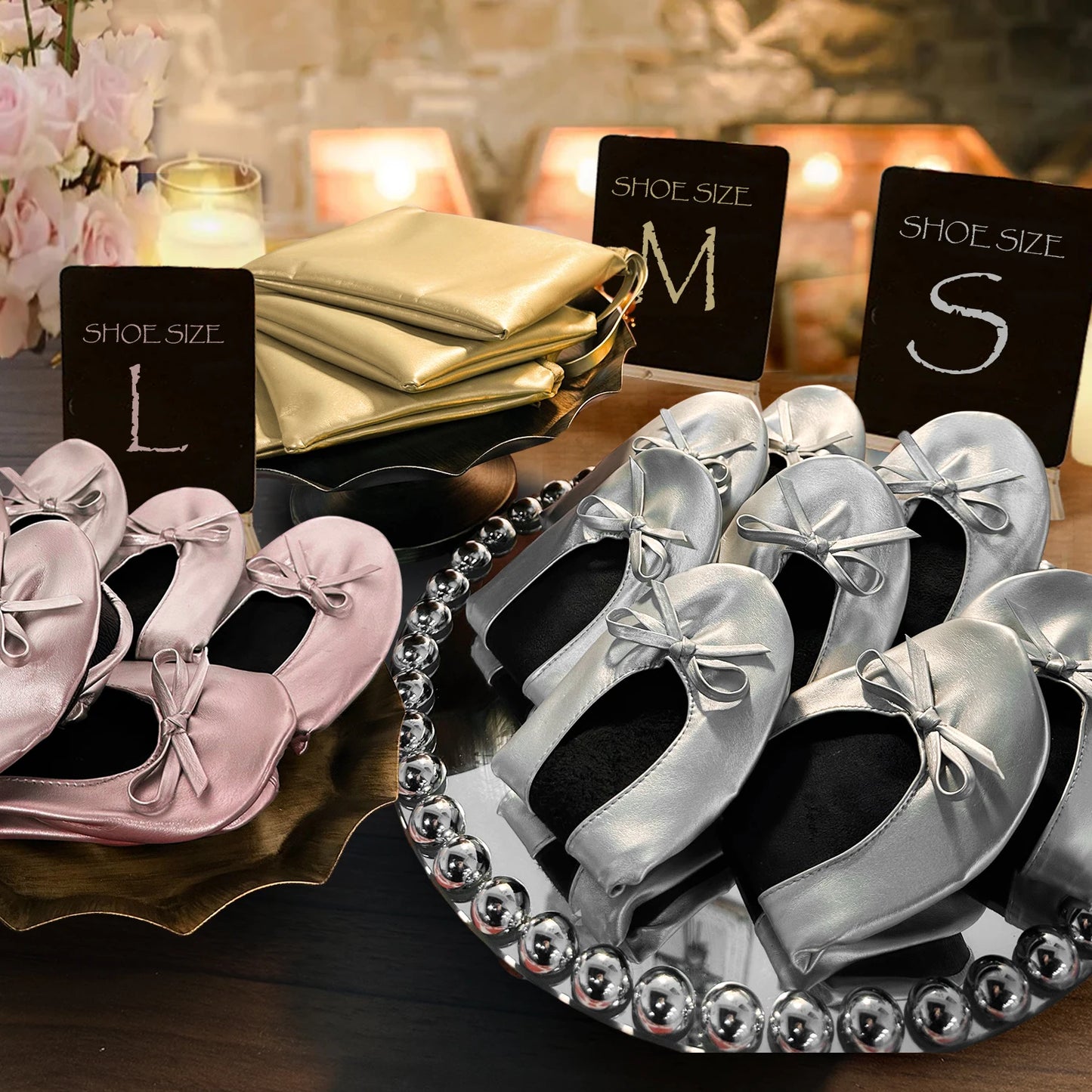 Women's Foldable Portable Ballet Flats Soft Sole Roll Up Slippers Slip OnComfy ancing Flat Shoes for Travel Wedding with Bag