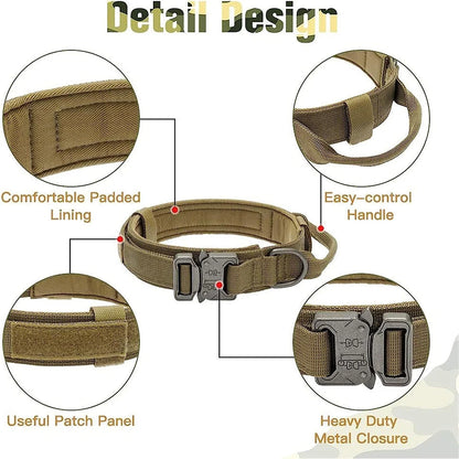 Tactical Nylon Dog Collar With Leash Adjustable For Medium To Large Dogs