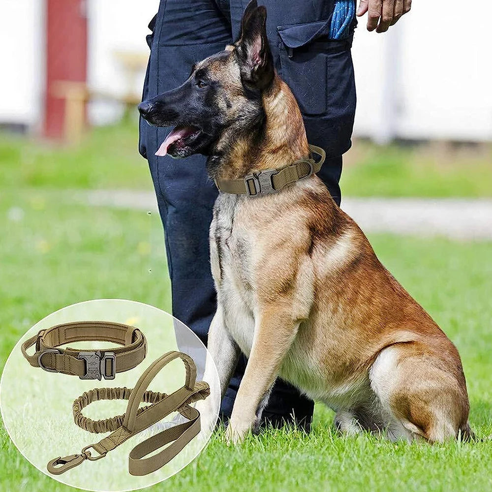 Tactical Dog Leash Collars  Adjustable Nylon Military Dog Collar Leads For Medium Large Dogs German Shepherd Training Hunting