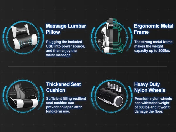 GTPLAYER Gaming Chair with Footrest, Lumbar Support, Adjustable Height, Swivel Seat, Headrest for Office or Gaming